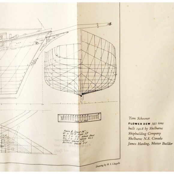 1961 Flower Dew Tern Schooner Ship Drawing Blueprint Shelburne Shipbuilding E2J4 - Picture 1 of 5